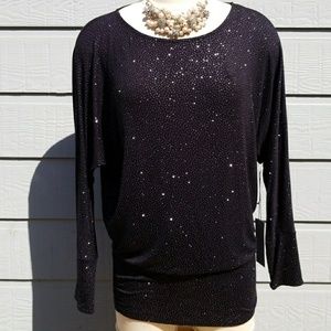 JLo Jennifer Lopez Black Glitter Long Sleeve